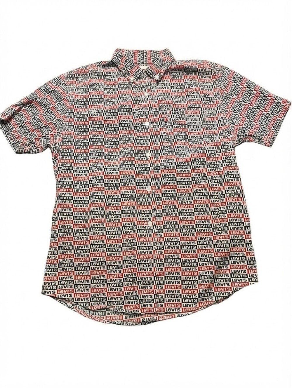 Levi's All-Over Logo Print Short Sleeve Button-Down Shirt Men's Medium